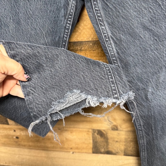 AGOLDE Denim High Rise Cropped Jeans Raw Hem Distressed Black Wash Size 24 - Picture 3 of 11